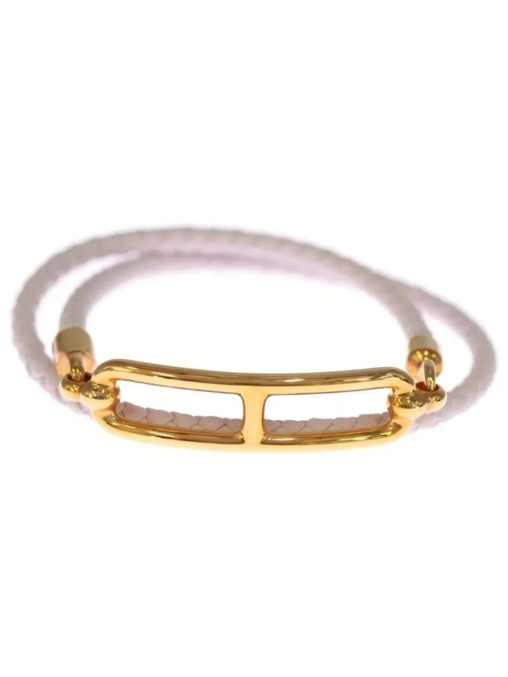 Hermes Roulis Double Tour Leather Bracelet Rose Sakura Gold Plated Pink